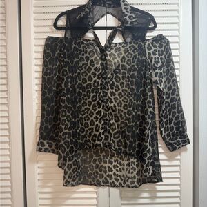 Millau Black Leopard Blouse Cold Shoulder